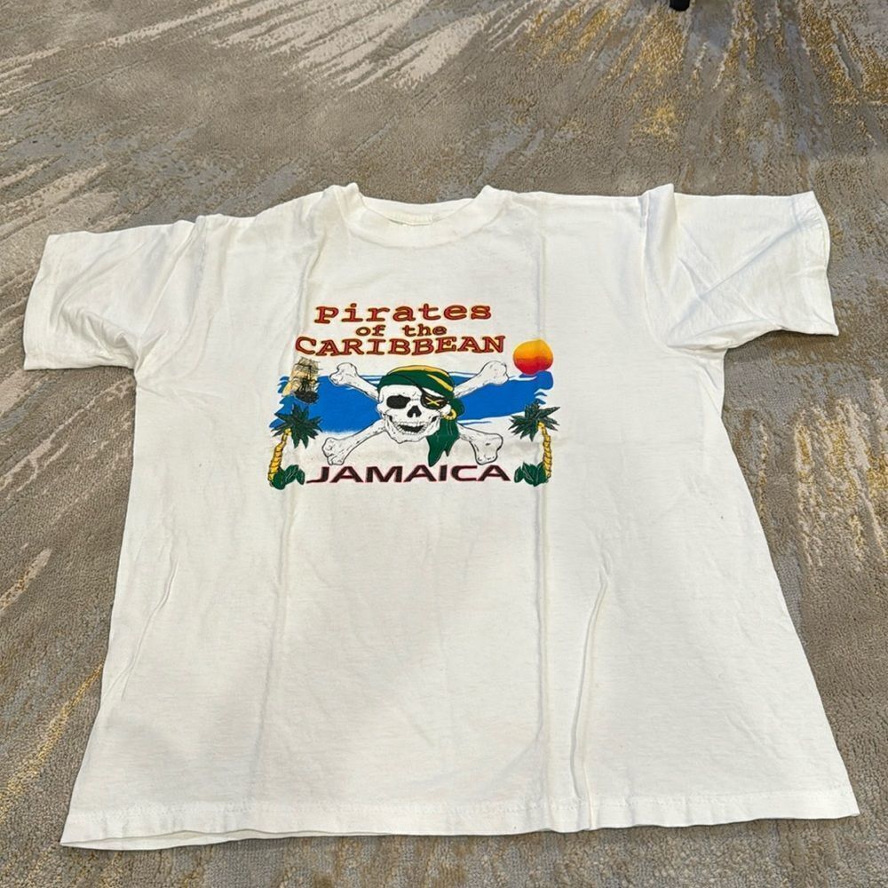 VTG Pirates of the Caribbean Jamaica Tee shirt size L in GUC white